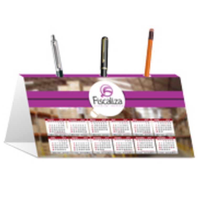 CALENDÁRIO DE MESA PORTA CANETA COUCHÊ BRILHO 250g VERNIZ UV TOTAL FR 
