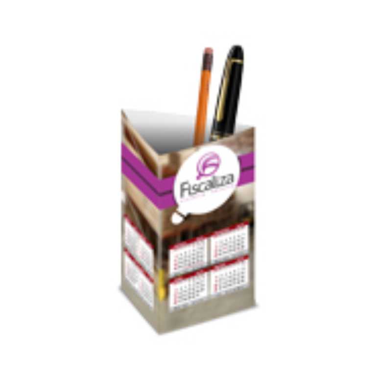 CALENDÁRIO DE MESA PORTA CANETA COUCHÊ BRILHO 250g VERNIZ UV TOTAL FR 