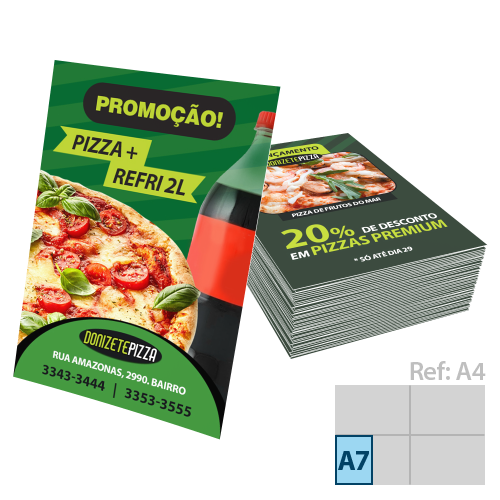 Panfleto 7x10cm | Couchê 90g | 4x0 (Colorido Frente)